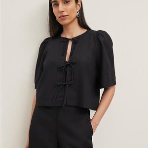 NWOT | Ann Taylor | Triple Tie Linen Blend Blouse | XS